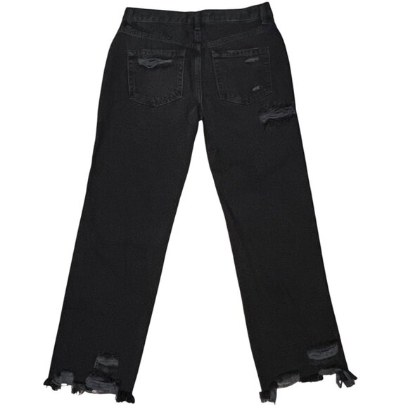 Free People Mid Rise Baggy Distressed Black Fray Straight Leg Jeans Size 26 - Picture 2 of 14